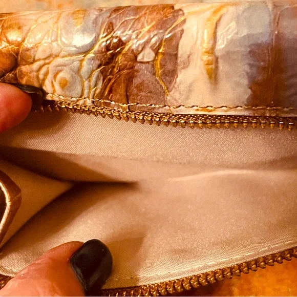 RARE!Brahmin ADY CARIBOU Brown Ivory Blue Gold Croc Embossed Leather Wallet!